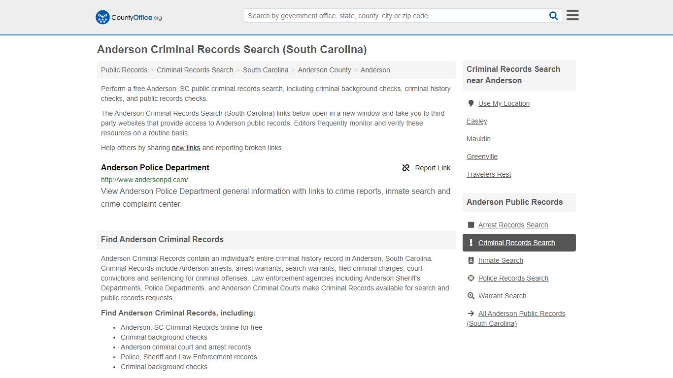 Criminal Records Search - Anderson, SC (Arrests, Jails ...